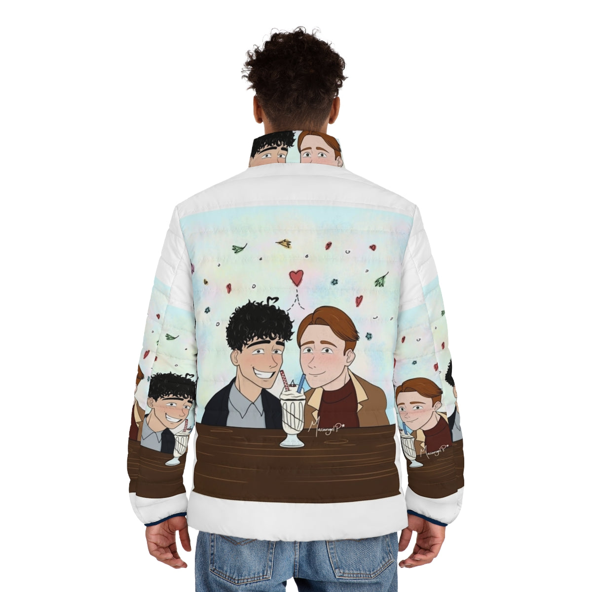 Heartstopper inspired puffer jacket with fan art design - men back