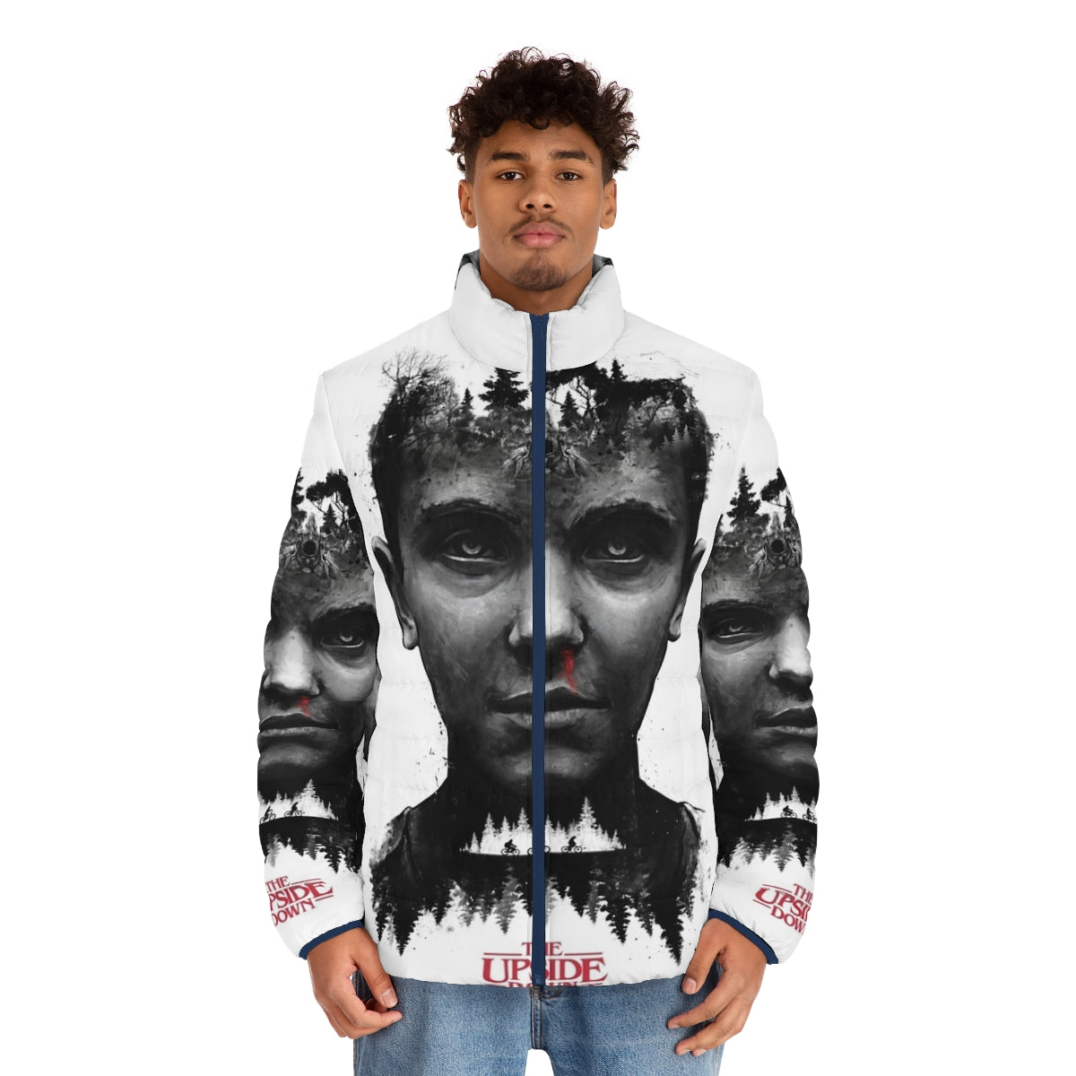 Stranger Things Eleven Surreal Puffer Jacket Art - men front