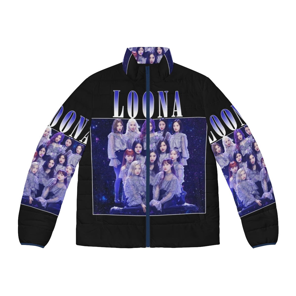 Vintage Loona Puffer Jacket with Retro Korean Kpop Band Tribute Design