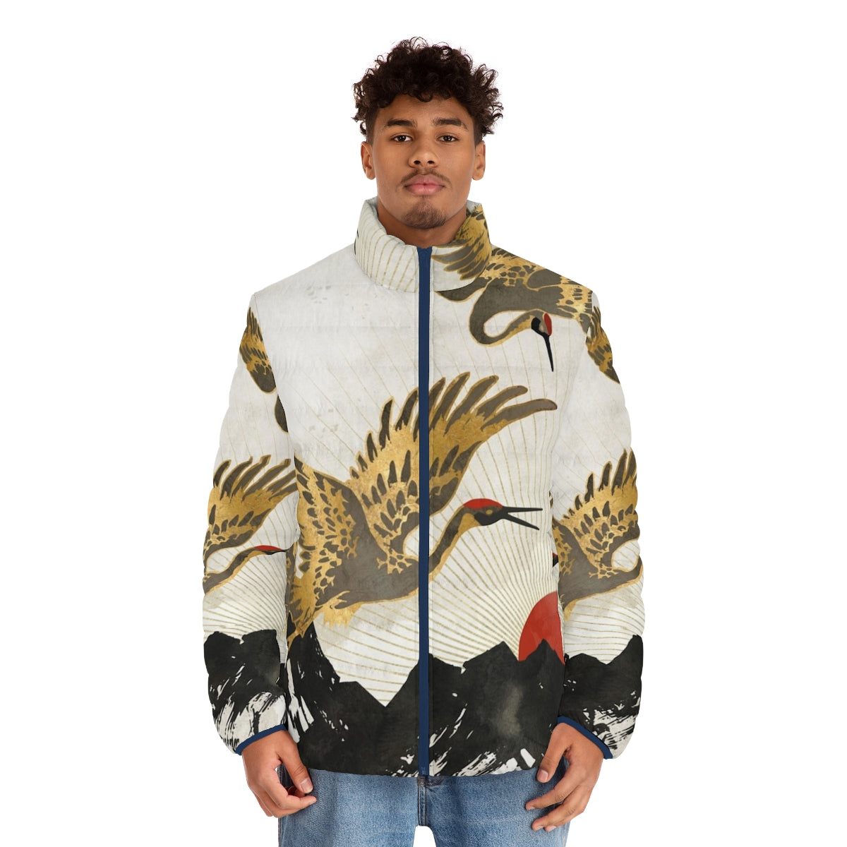 Elegant Flight II Puffer Jacket with modern abstract landscape design - men front