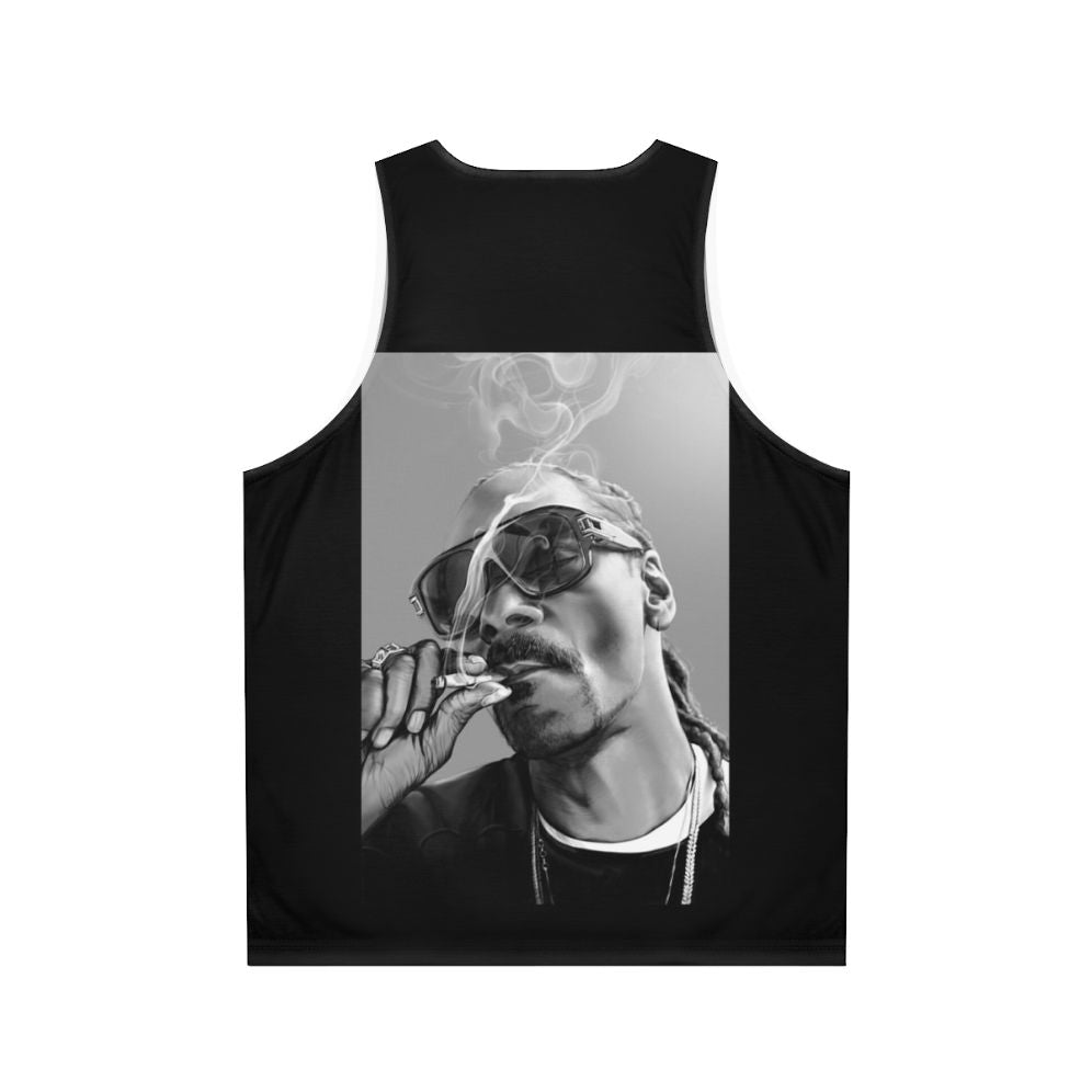 Snoop Dogg inspired unisex tank top with cannabis graphic design - Back