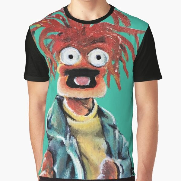 Pepe the King Prawn from the Muppets in a colorful fan art graphic design on a t-shirt