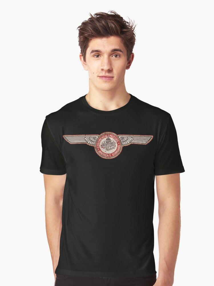 Vintage graphic t-shirt featuring the text "Continental Aircraft Engines USA" with wings and vintage aircraft silhouettes - Men