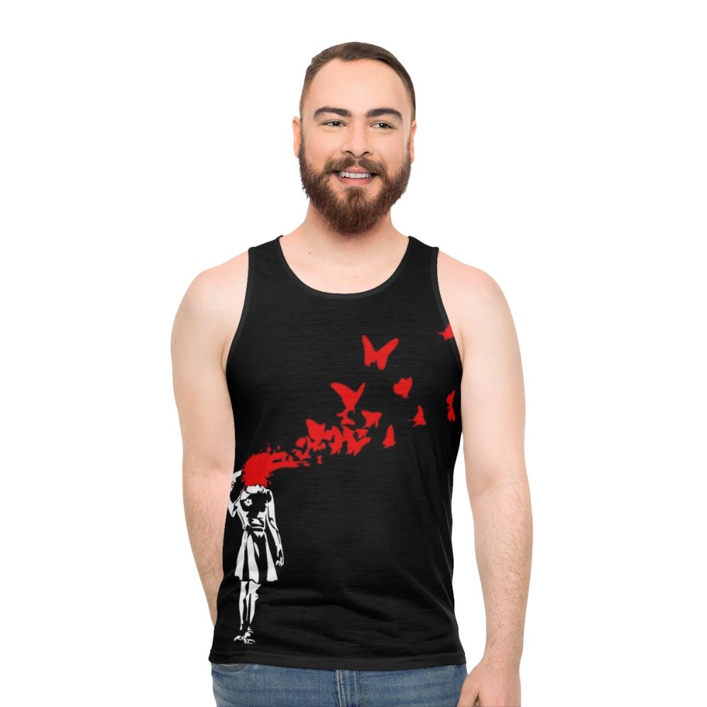 Banksy-inspired butterfly unisex tank top - men