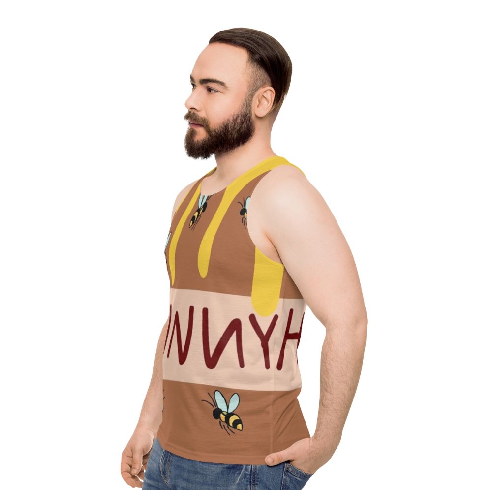 Honey-themed unisex tank top with cute cartoon graphic - men side