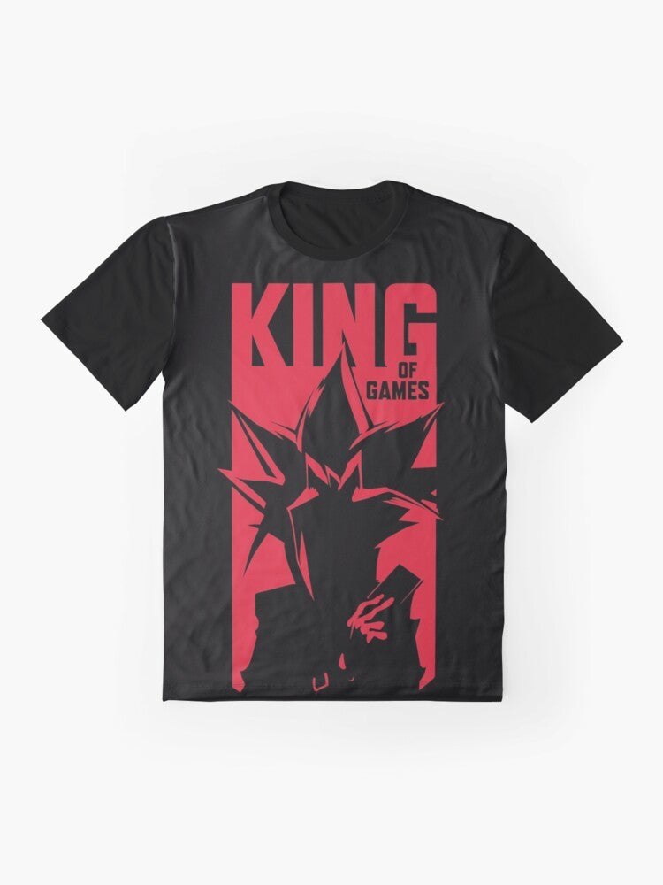 Yugioh King of Games Graphic T-Shirt featuring Yugi, Yami, Joey, Kaiba, and other iconic characters from the anime and manga series. - Flat lay