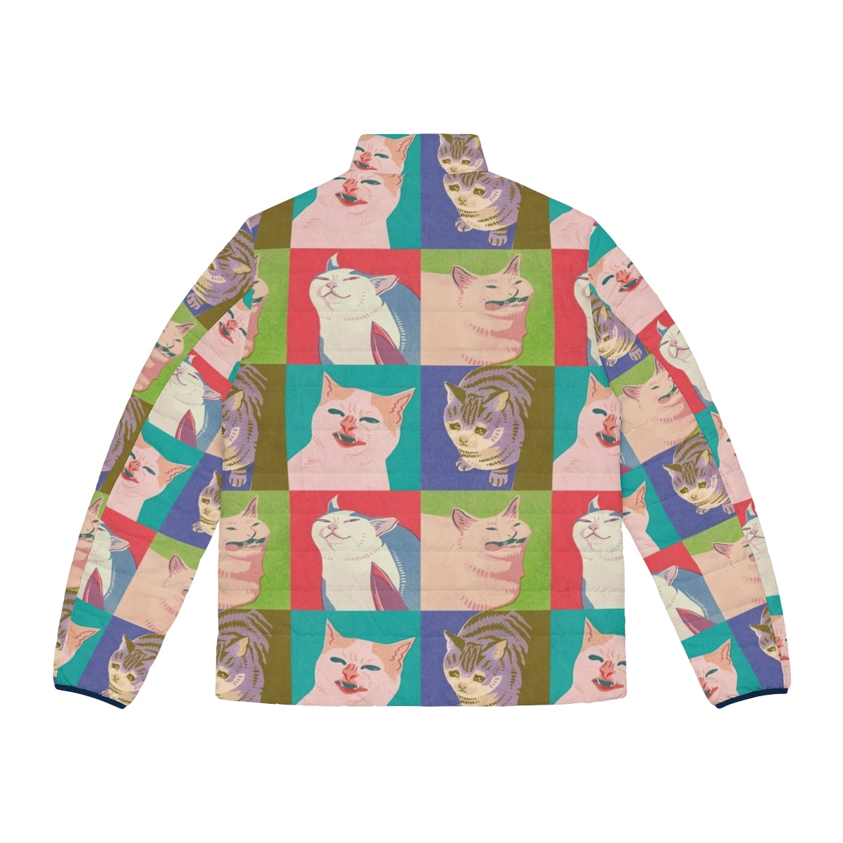 Four meme cats of the apocalypse on a puffer jacket with pop art design - Back