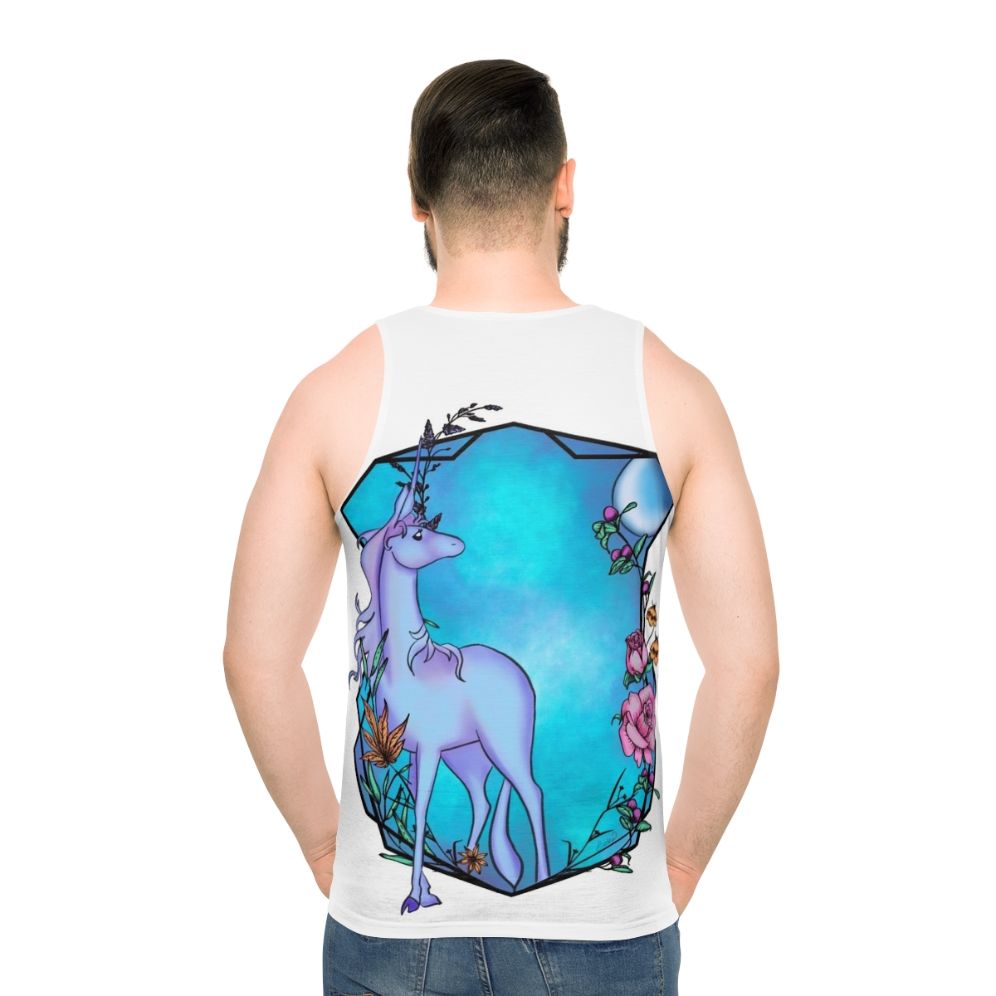 The Last Unicorn Unisex Tank Top with Watercolor Unicorn Design - men back