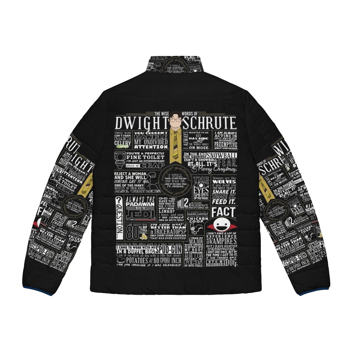 Dwight Schrute puffer jacket featuring iconic quotes and typography from The Office - Back