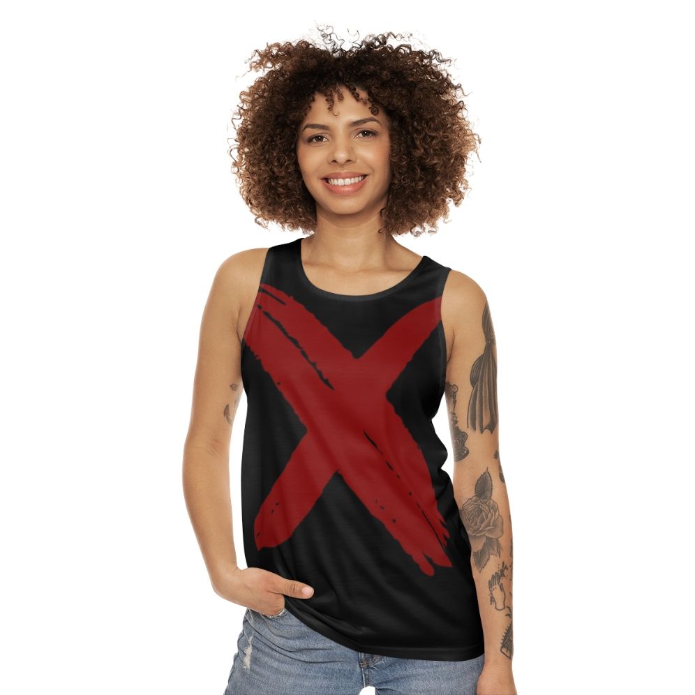 Unisex red cross graphic tank top - women