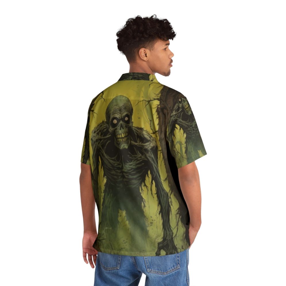 Haunted Zombie Stalker Hawaiian Shirt with Creepy Skeleton Design - People Back