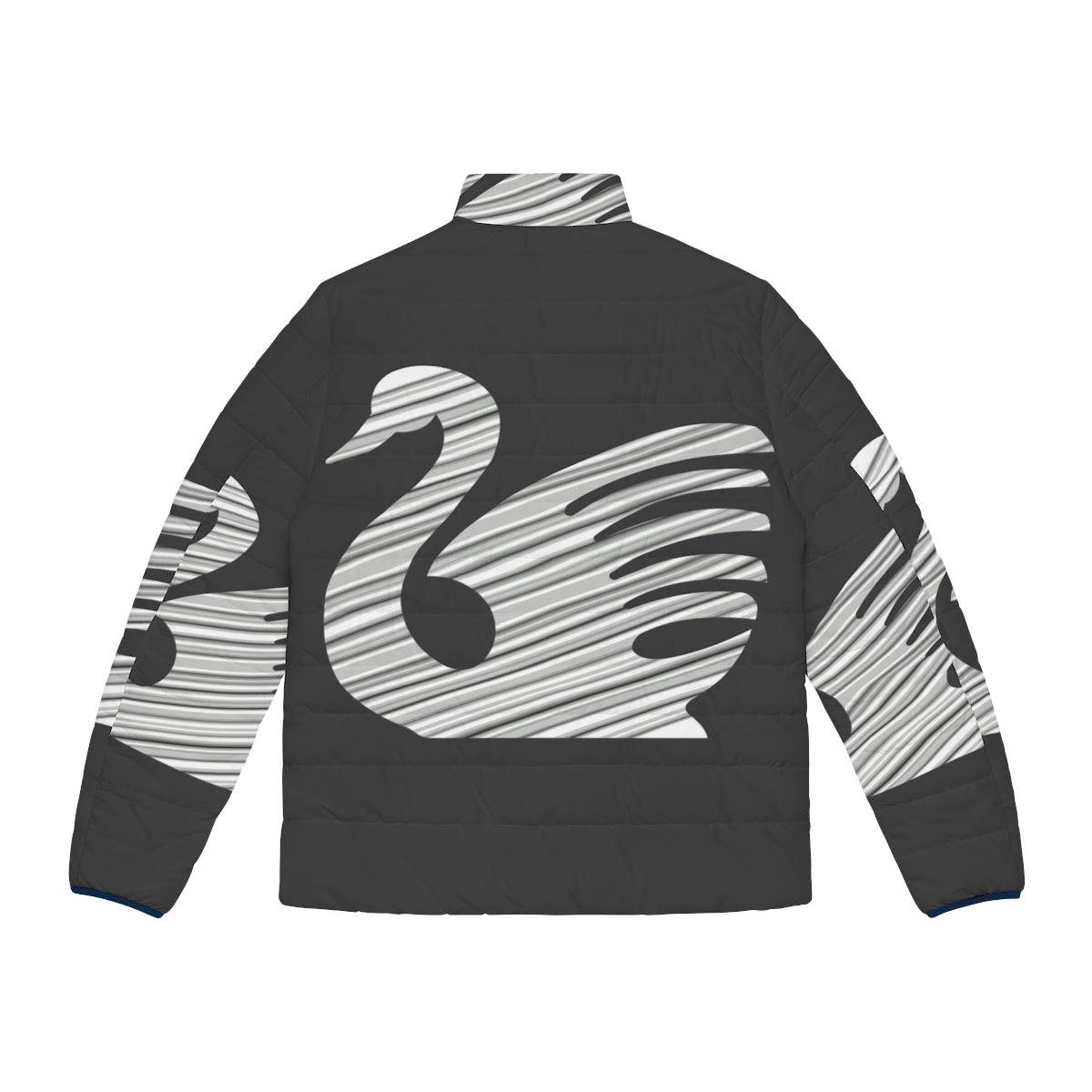 Legendary swan puffer jacket with abstract, colorful animal art design - Back