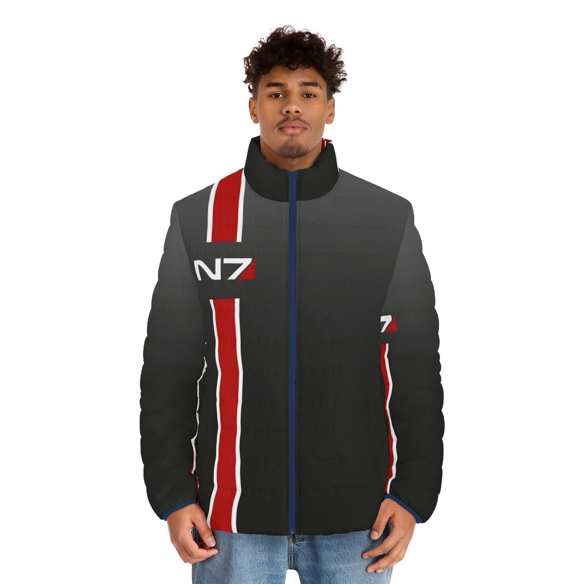 Mass Effect N7 Iconic Puffer Jacket featuring Commander Shepard - men front