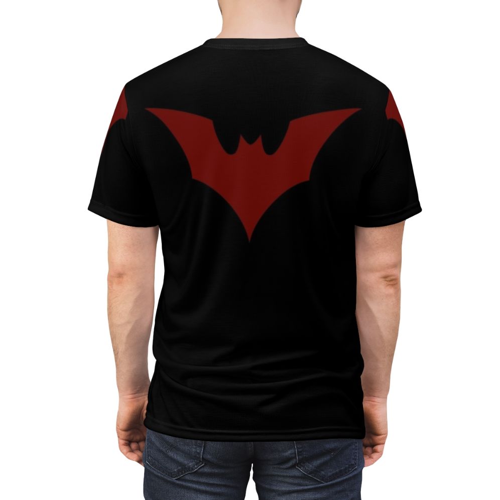 A graphic t-shirt featuring a futuristic bat design, perfect for geeky, nerdy, and spooky Halloween fans. - men back