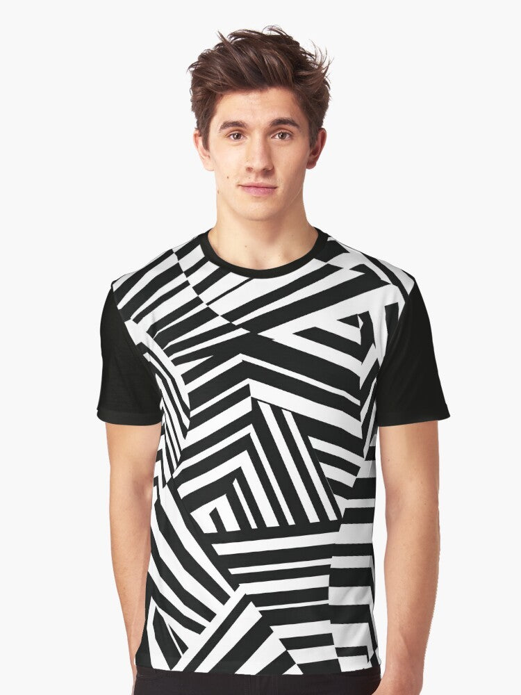 Minimalist dazzle camouflage graphic design on a modern t-shirt - Men