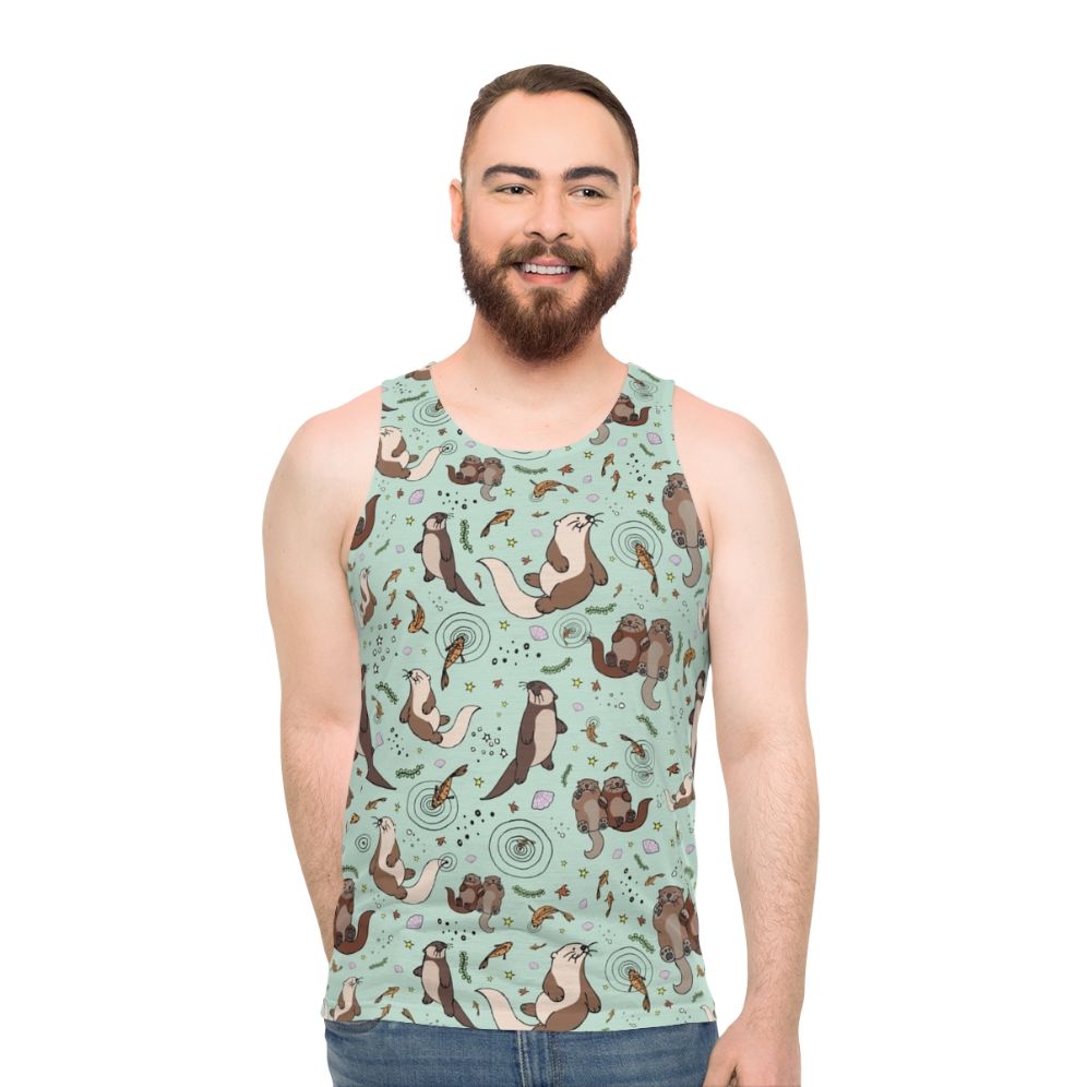 Cute sea otter design on a unisex tank top - men