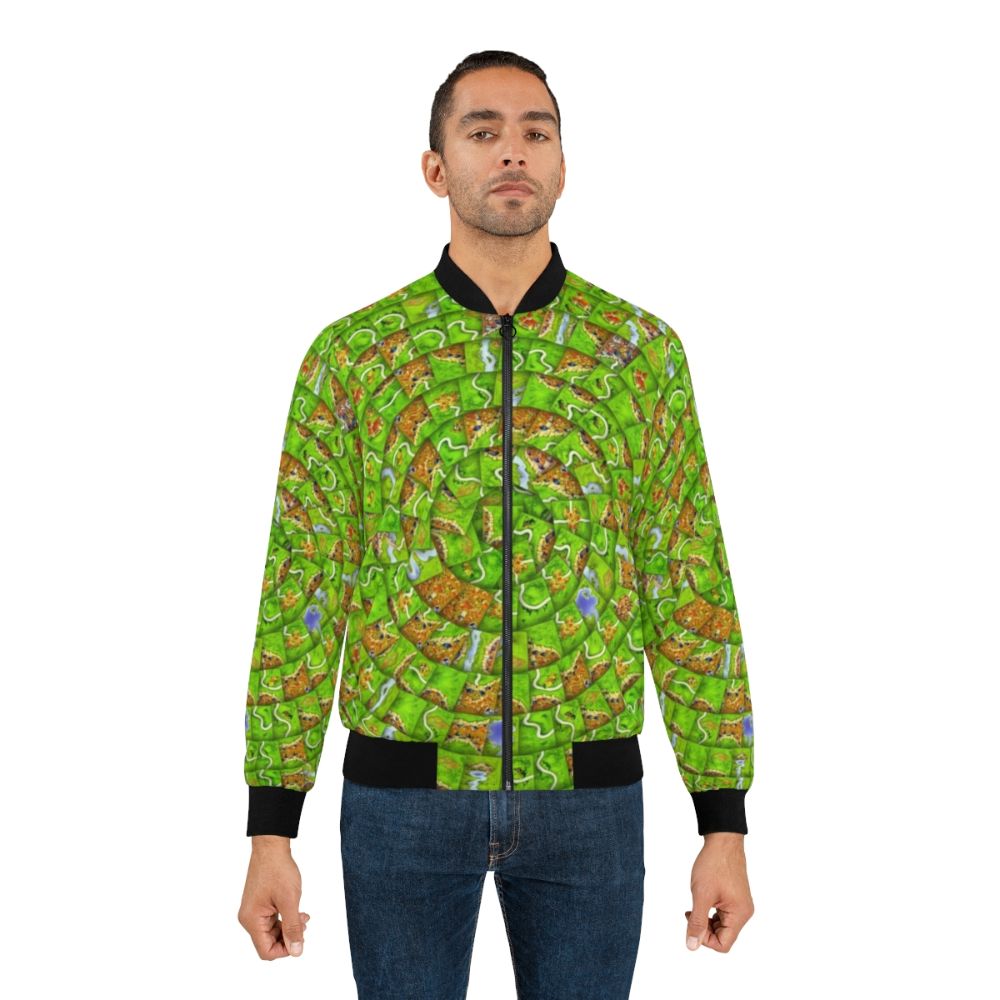 Carcassonne-inspired bomber jacket featuring board game motifs - Lifestyle