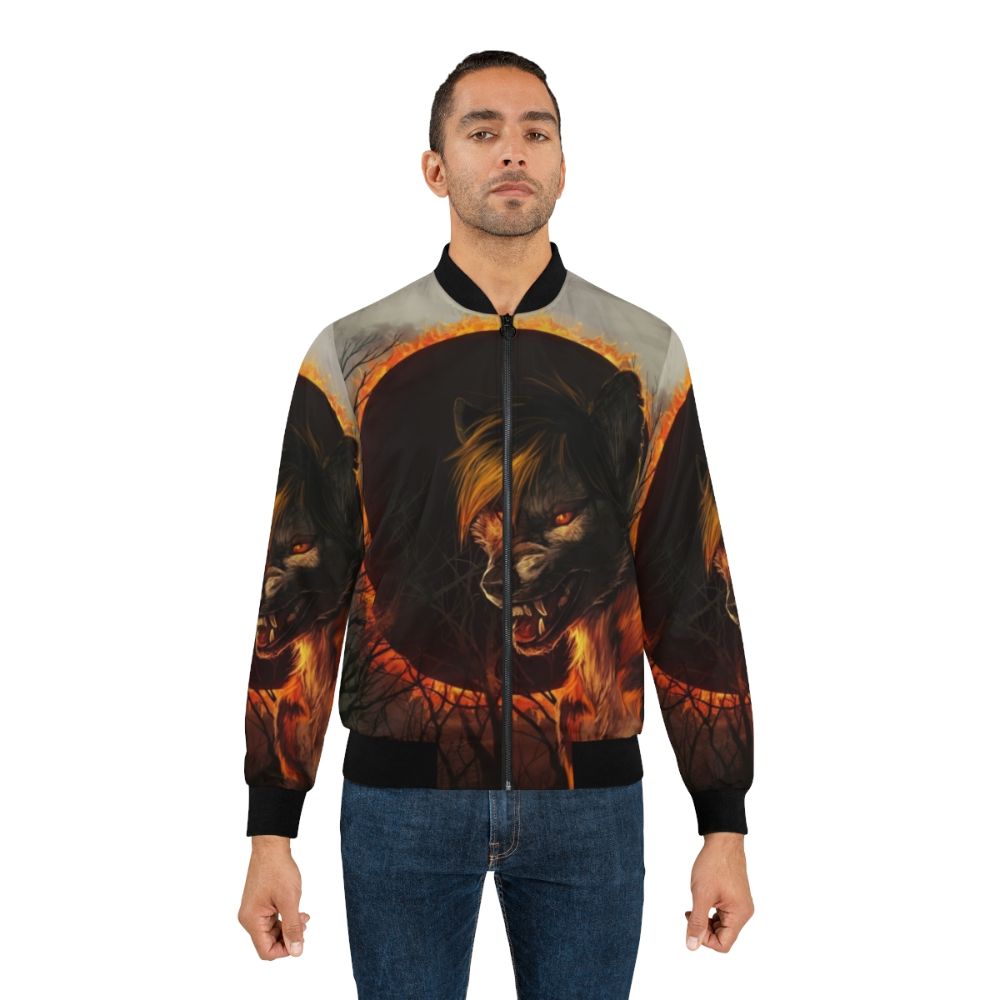 Dark Eclipse Werewolf Bomber Jacket with Supernatural Forest Design - Lifestyle