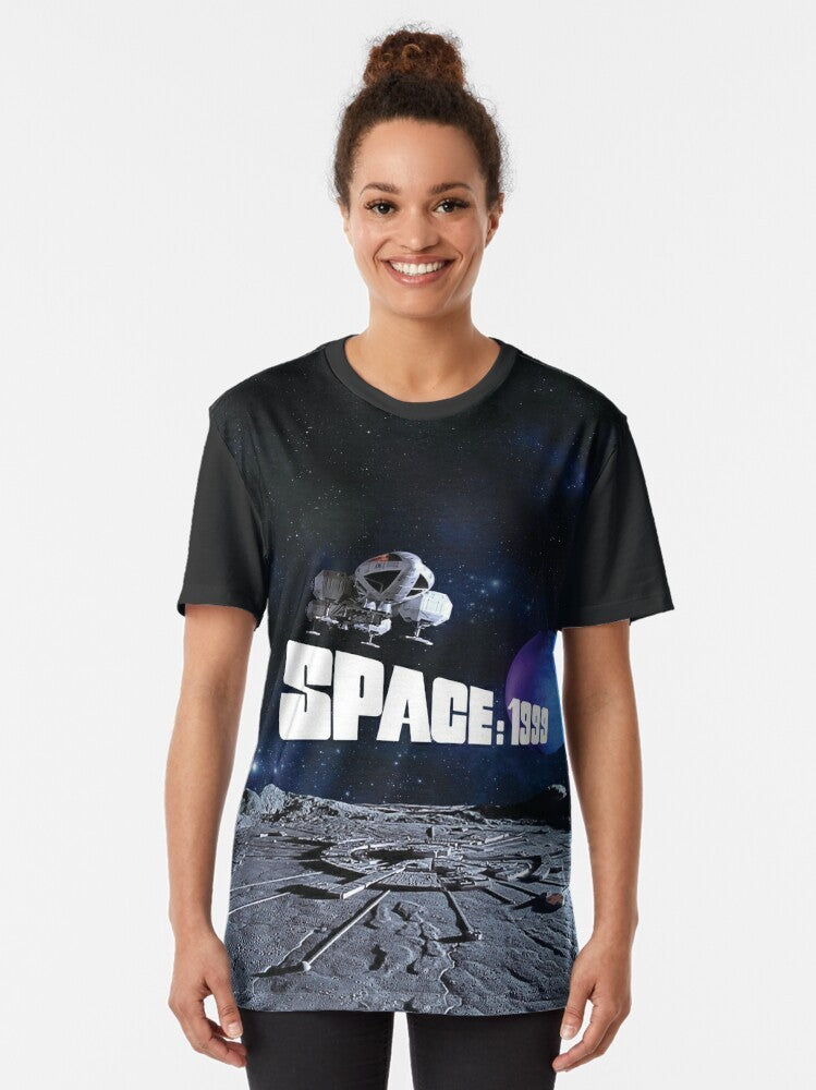 Retro graphic t-shirt featuring an eagle design over the text "ALPHA" and a planet in the background - Women