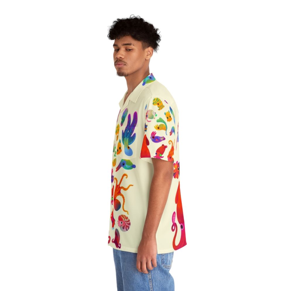 Cephalopod Hawaiian Shirt featuring a vibrant print of marine life - People Left