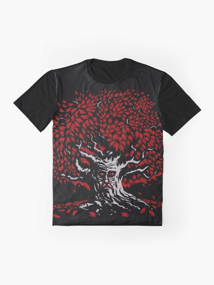 Winterfell Weirwood Graphic T-Shirt featuring the iconic weirwood tree from the Game of Thrones universe - Flat lay