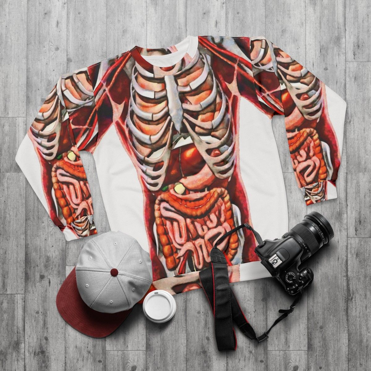 Human anatomy skeleton art sweatshirt - flat lay