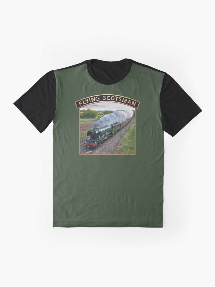 Vintage graphic of the iconic Flying Scotsman steam train locomotive - Flat lay