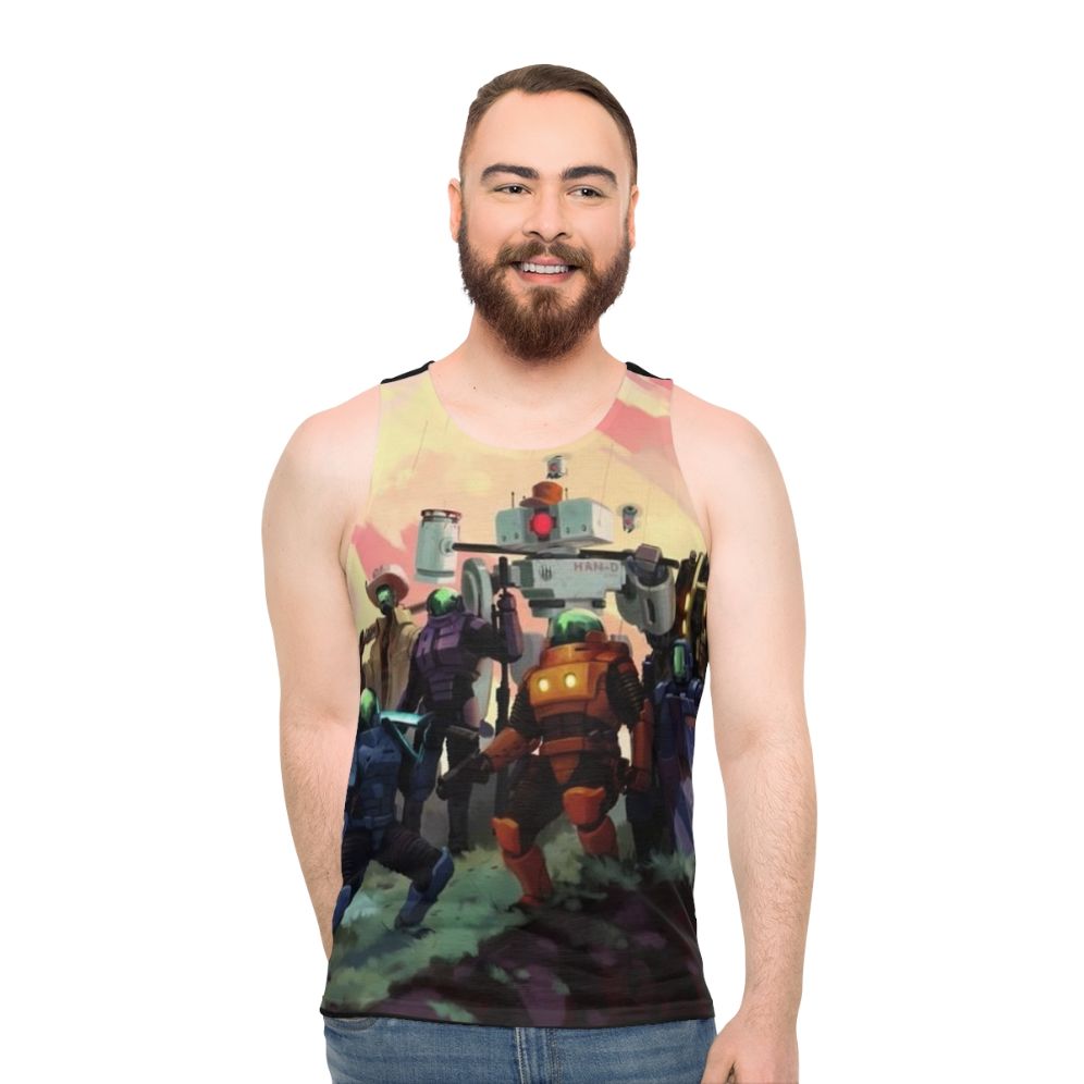 Risk of Rain 2 Unisex Tank Top featuring the game's iconic artwork - men