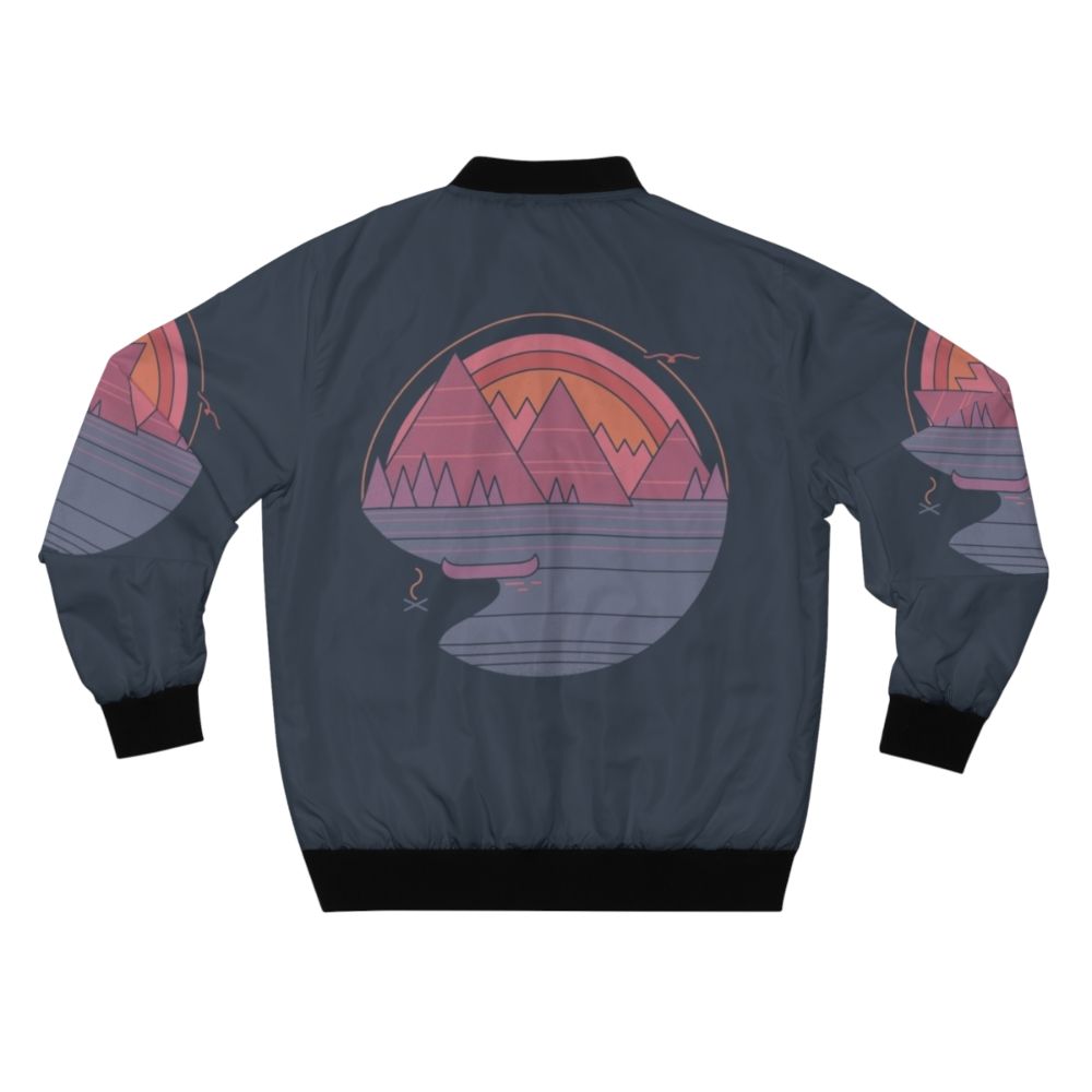 Vintage-style bomber jacket with a minimalist mountain landscape design - Back