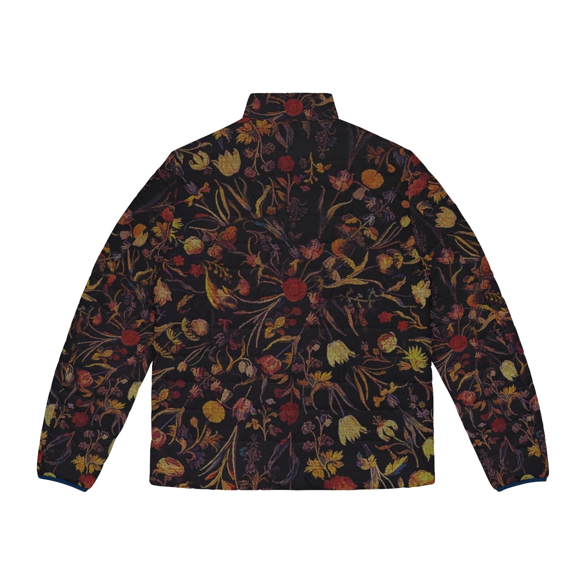 Midnight Floral Puffer Jacket featuring a mythical, botanical design - Back