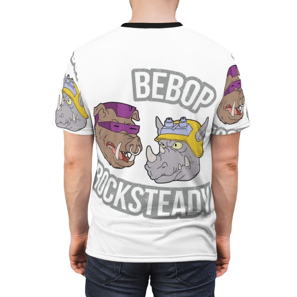 Bebop and Rocksteady inspired t-shirt design, featuring a retro 90s style with classic Teenage Mutant Ninja Turtles characters. - men back