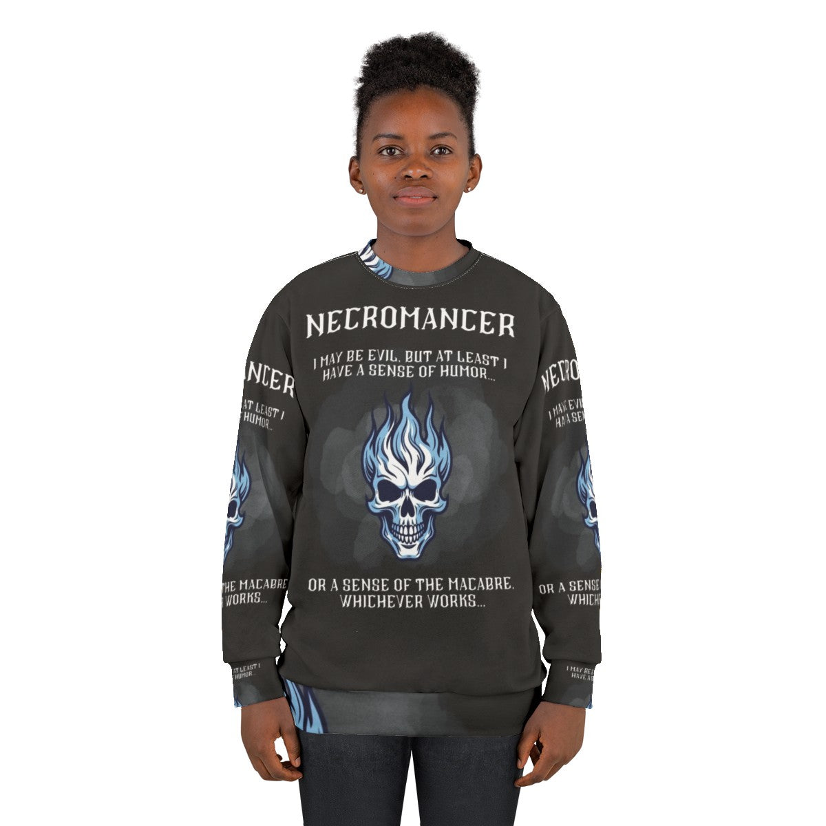 Necromancer Sweatshirt with Dark Fantasy Graphic - women