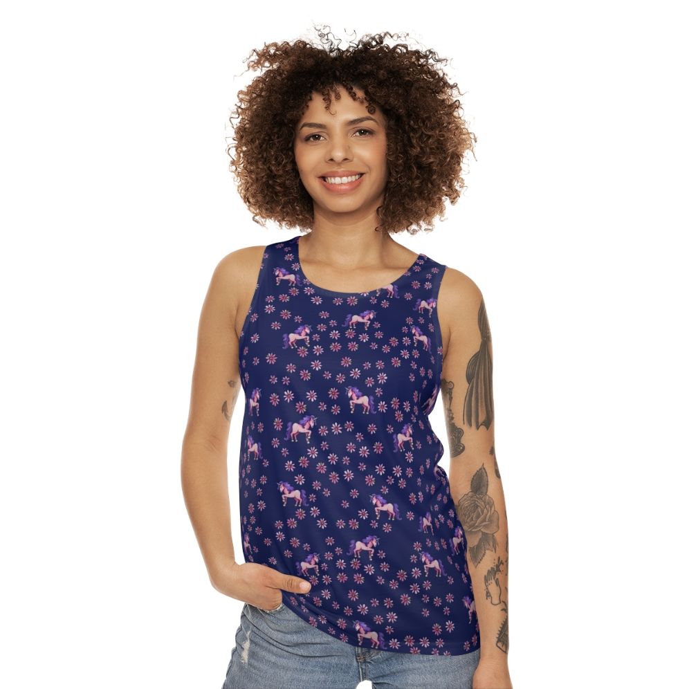 Retro unicorn flowers unisex tank top - women