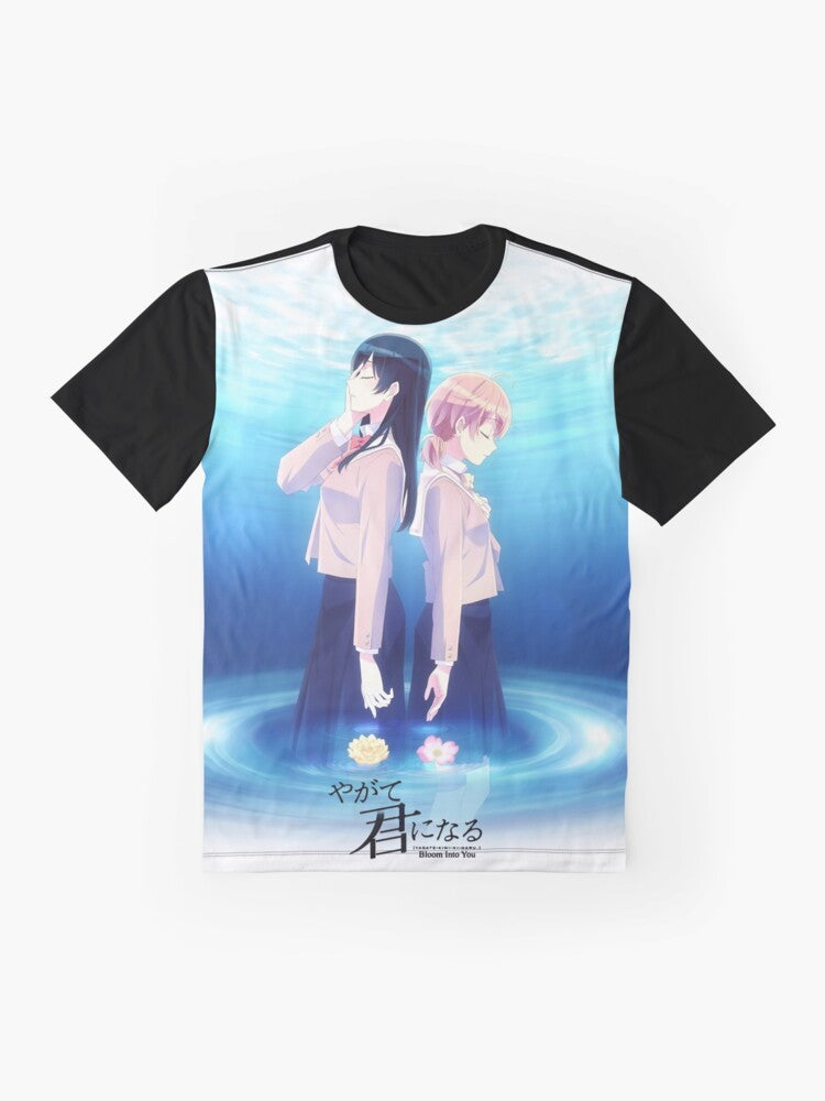 Bloom Into You - Yagate Kimi ni Naru anime-inspired graphic t-shirt featuring characters Yuu Koito and Touko Nanami - Flat lay