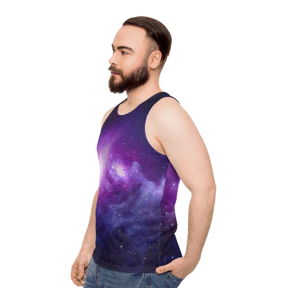 Vibrant galaxy unisex tank top with starry night design - men side