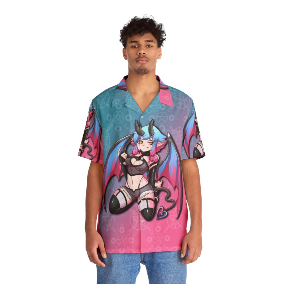 Anime-style Hawaiian shirt with supernatural elements and original character design - Lifestyle