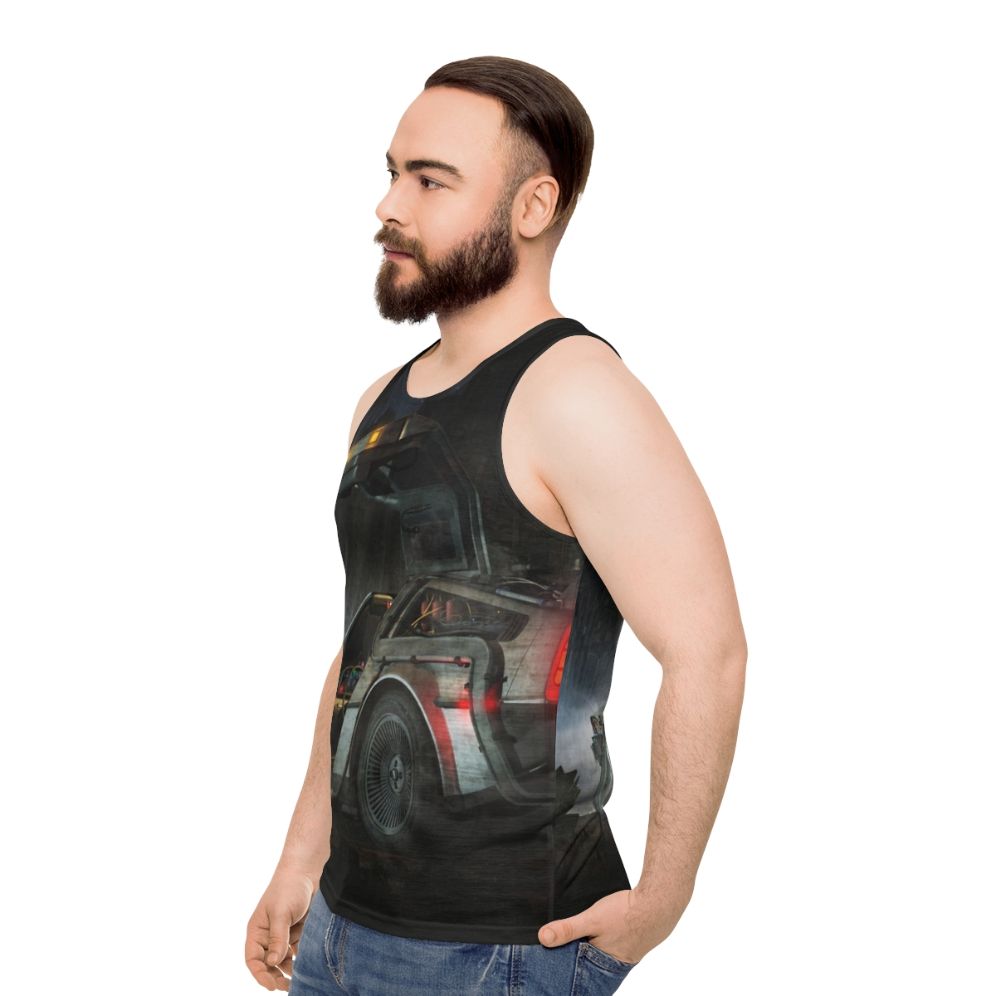 Unisex retro tank top with Back to the Future and Delorean design - men side