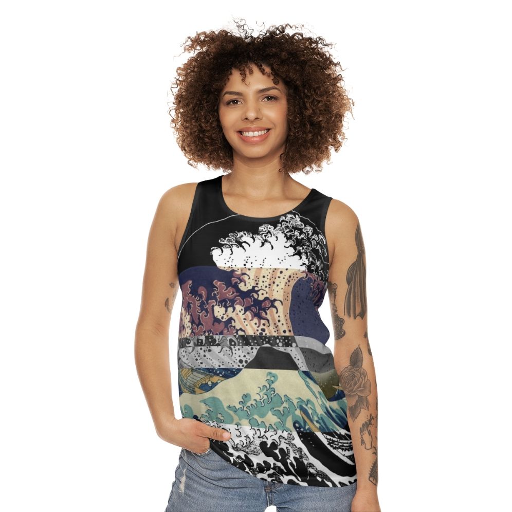 Unisex tank top featuring Hokusai's famous Great Wave print - women