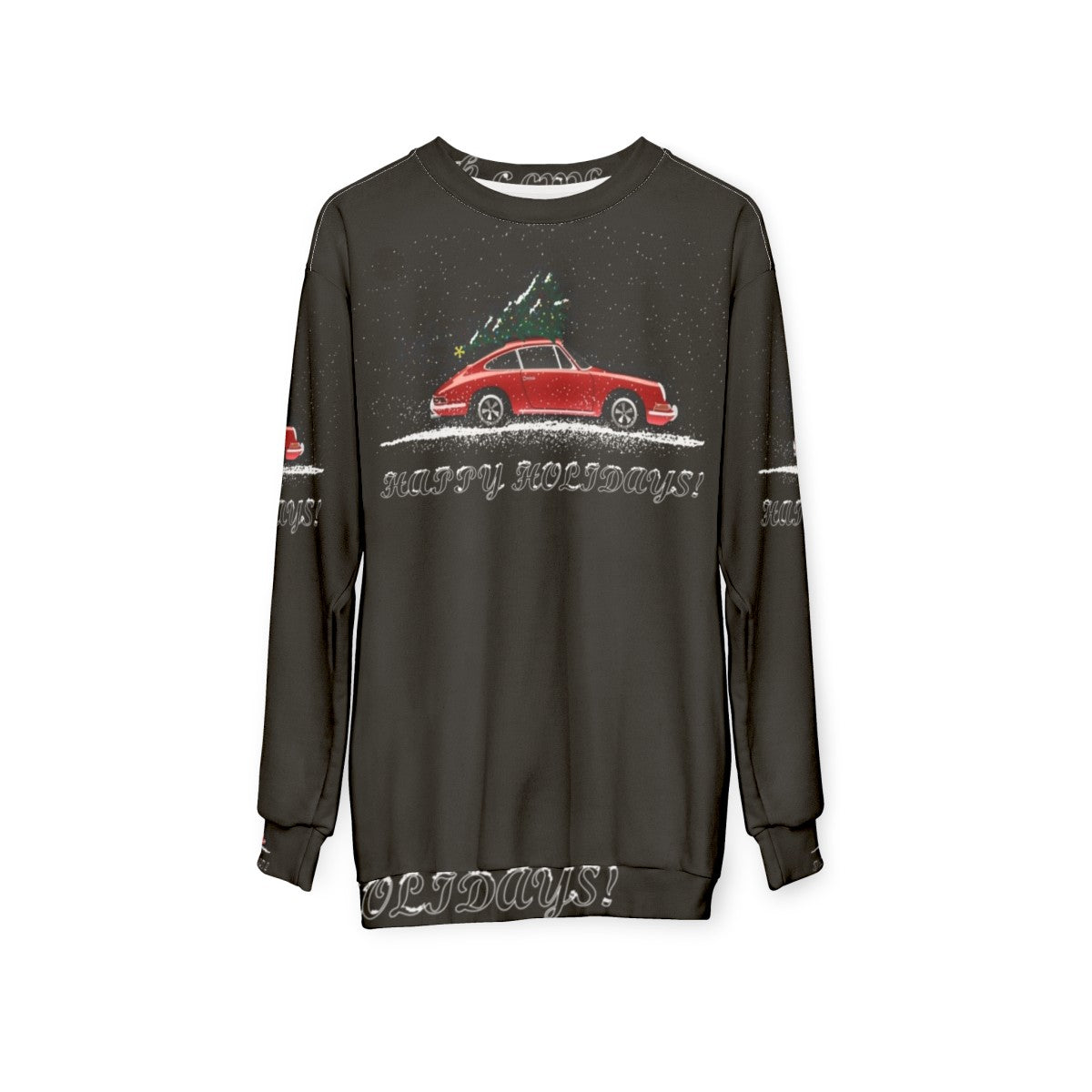 Christmas 911 Sweatshirt with Porsche and Holiday Graphics - hanging