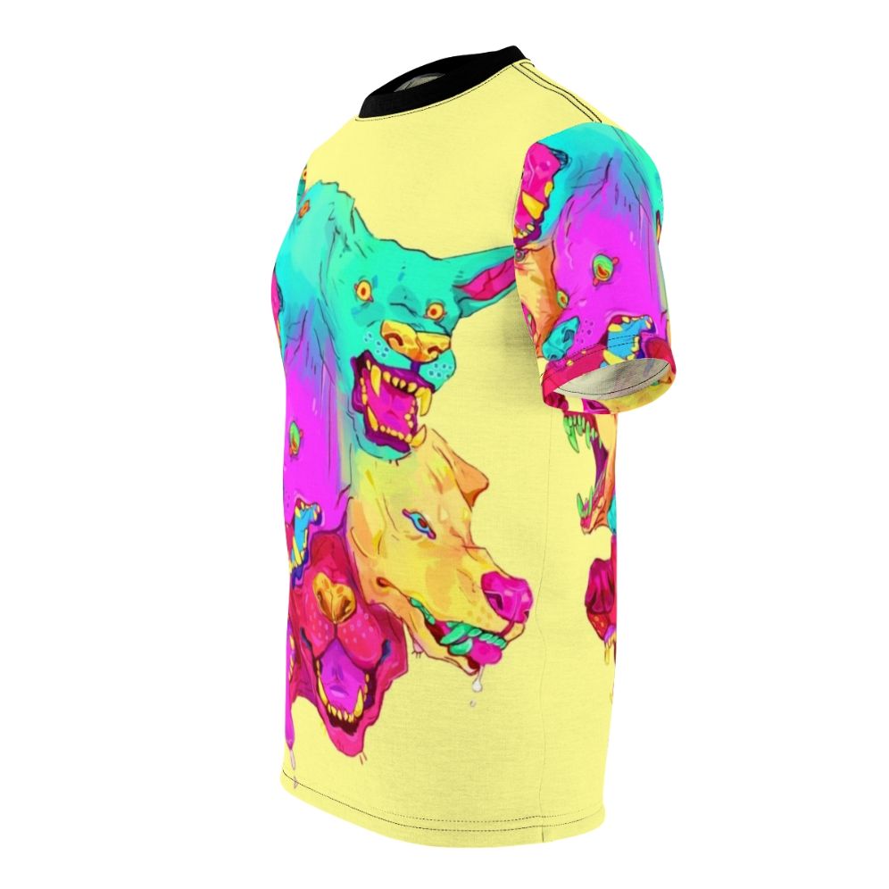 Pileup monster design on a bright and colorful t-shirt - men left