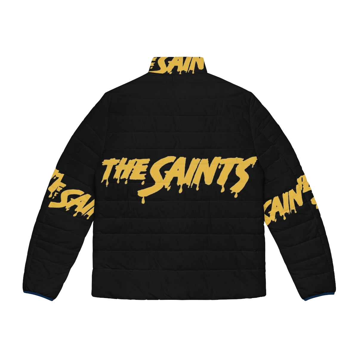 The Saints Puffer Jacket, a stylish and warm outerwear piece featuring a punk-inspired design - Back