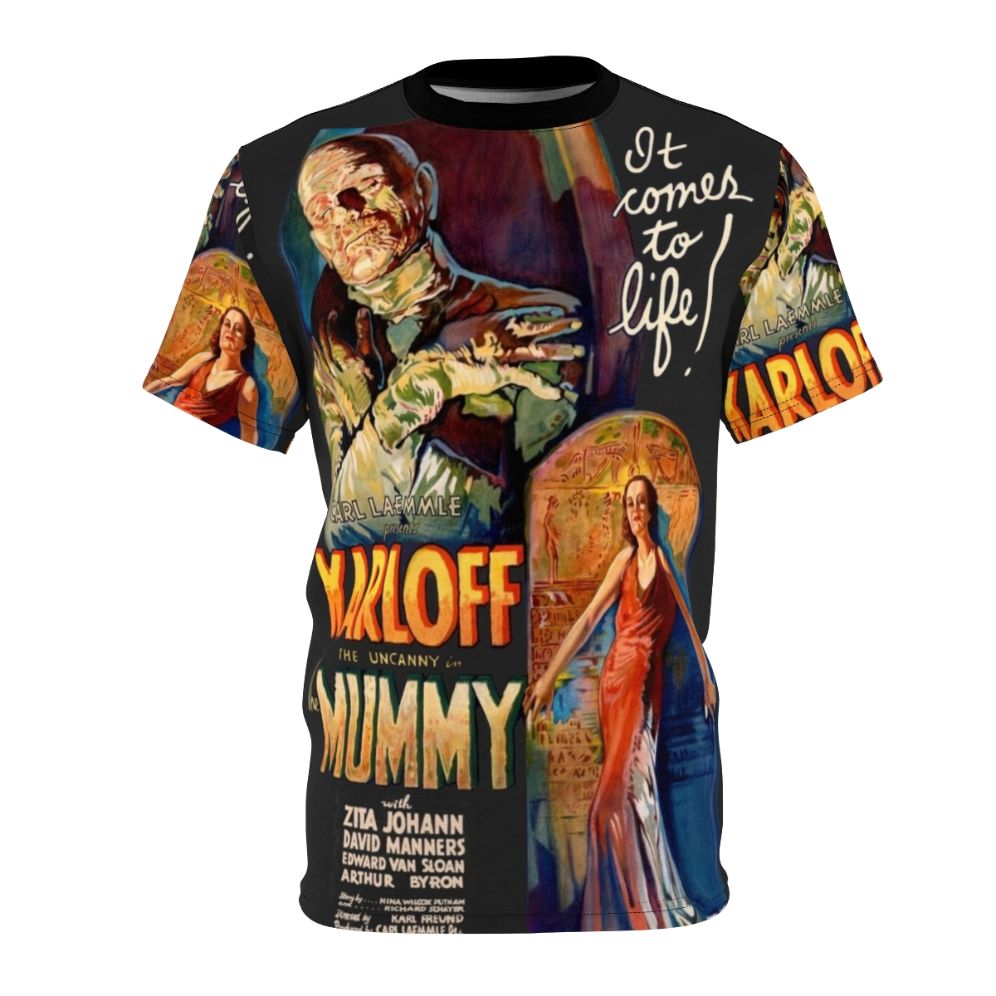 Vintage-style t-shirt featuring a retro horror movie poster design