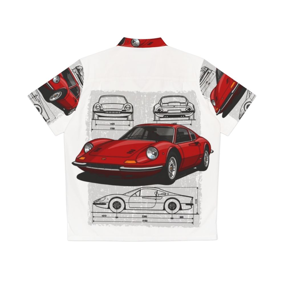 Illustration of the classic Ferrari Dino 206 GTB sports car on a Hawaiian shirt - Back