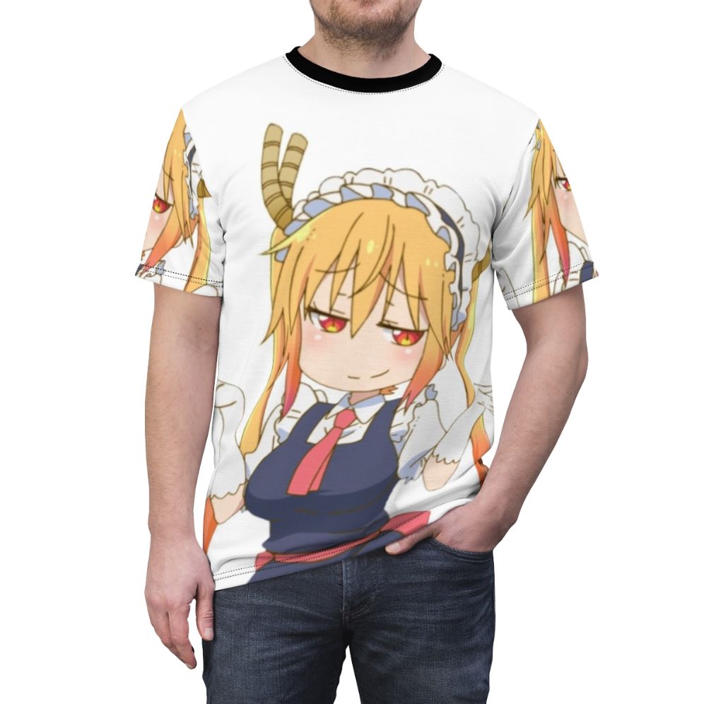 Anime-inspired Smug Tohru T-shirt with vibrant AOP design - men front