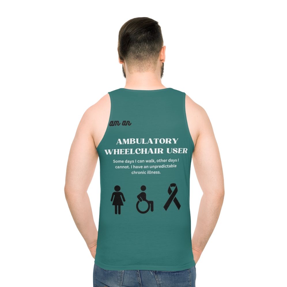 Disability awareness unisex tank top for ambulatory wheelchair users - men back