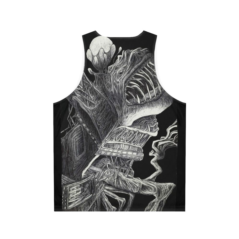 Surreal horror unisex tank top with monster graphic - Back