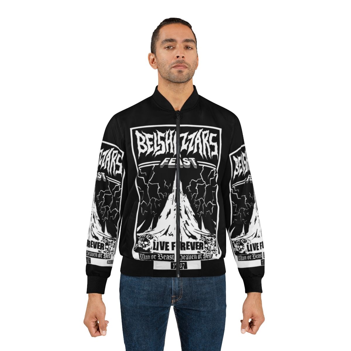 Belshazzar's Feast Heavy Metal Bomber Jacket with Apocalyptic and Biblical Imagery - Lifestyle