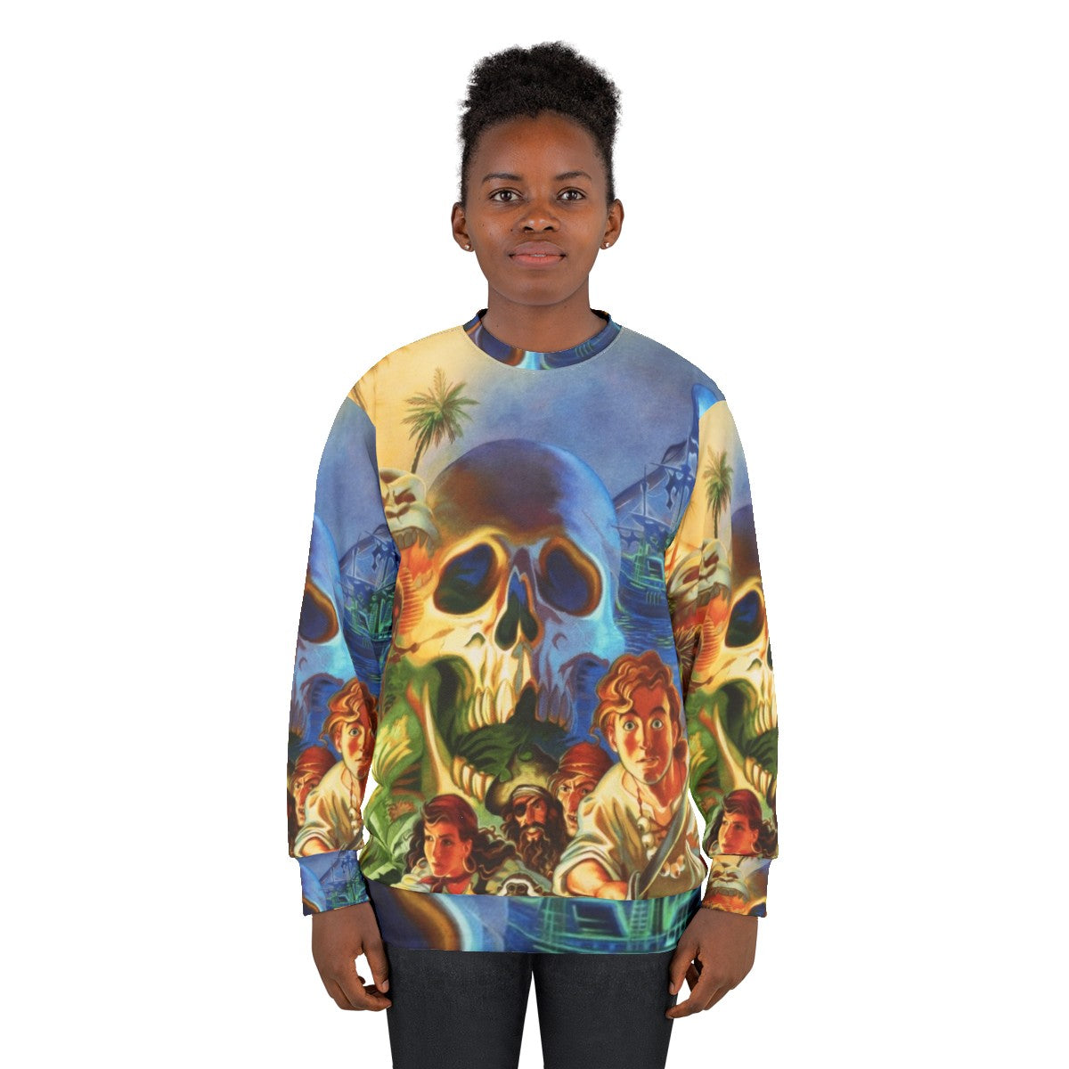 Retro gaming sweatshirt featuring a high contrast design from the classic game The Secret of Monkey Island - women