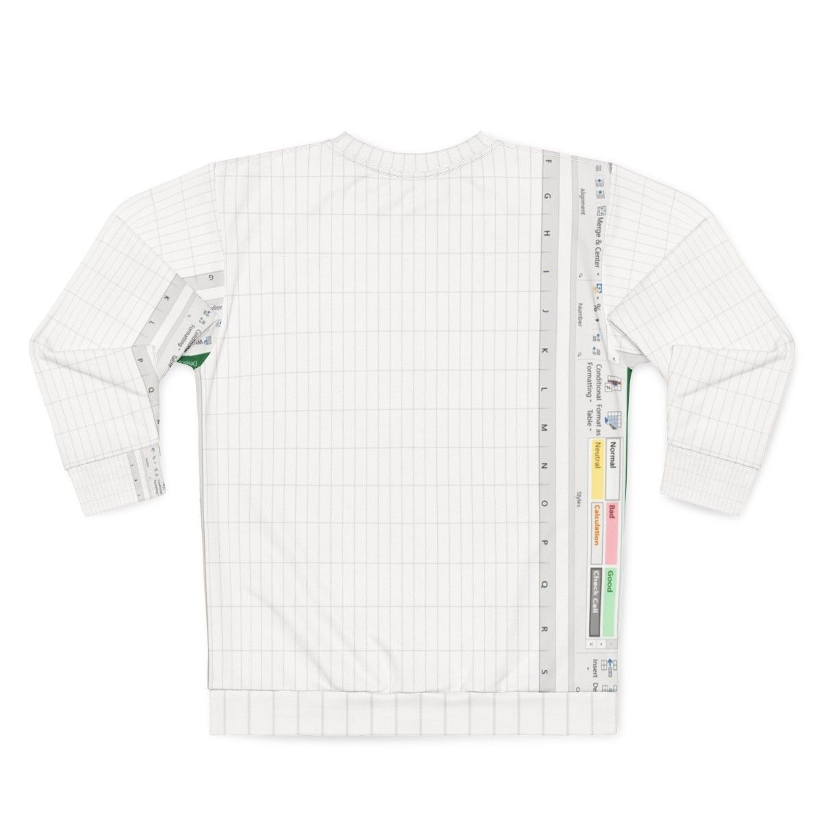 Green sweatshirt with Excel spreadsheet design for spreadsheet lovers and computer nerds - Back