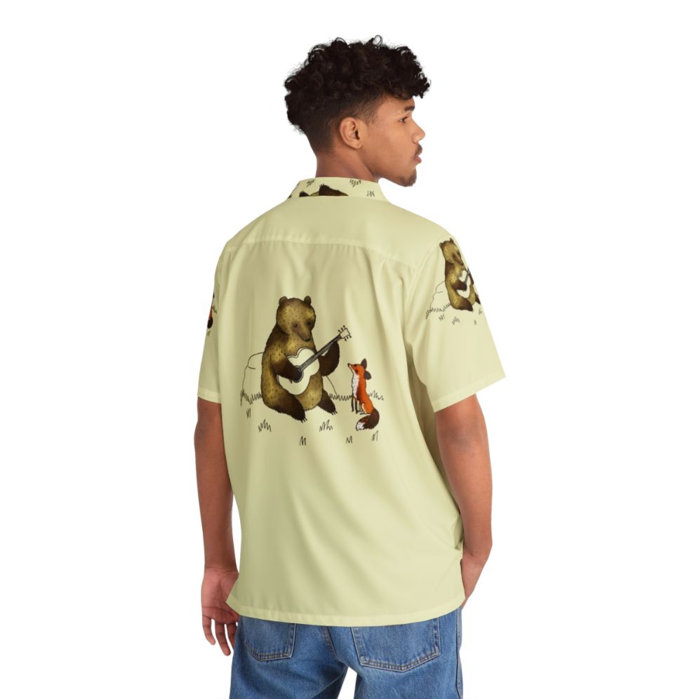 Bear and Fox Hawaiian Shirt - Nature Themed Animal Print Tropical Shirt - People Back